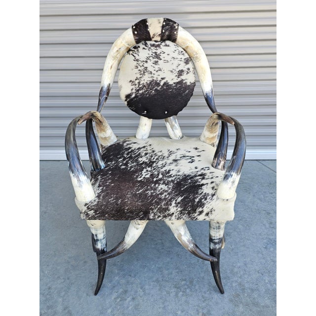 1970s Vintage Boho Sculptural Horn Chair & Ottoman