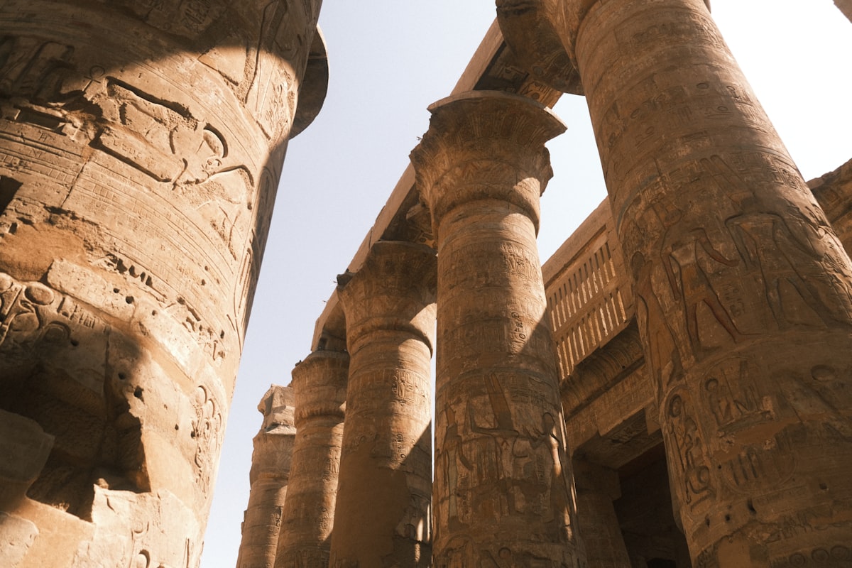 Ancient Egyptian Karnak temple columns hieroglyphs