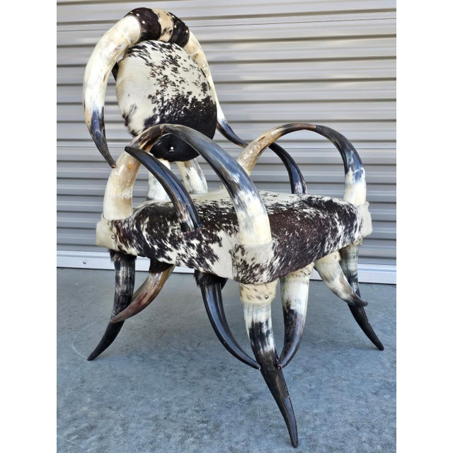 1970s Vintage Boho Sculptural Horn Chair & Ottoman