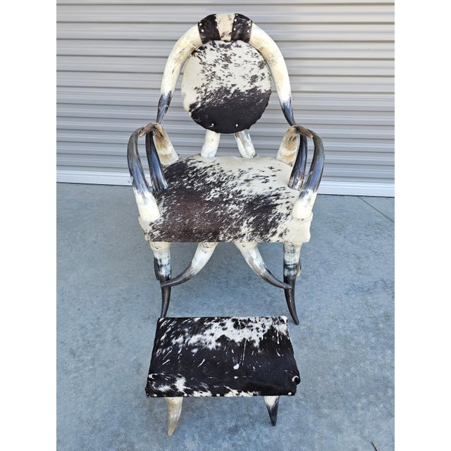 1970s Vintage Boho Sculptural Horn Chair & Ottoman