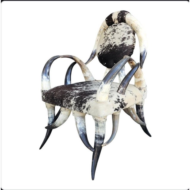 1970s Vintage Boho Sculptural Horn Chair & Ottoman