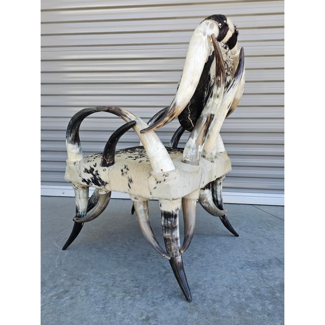 1970s Vintage Boho Sculptural Horn Chair & Ottoman