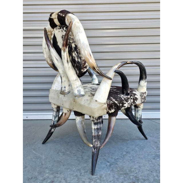 1970s Vintage Boho Sculptural Horn Chair & Ottoman